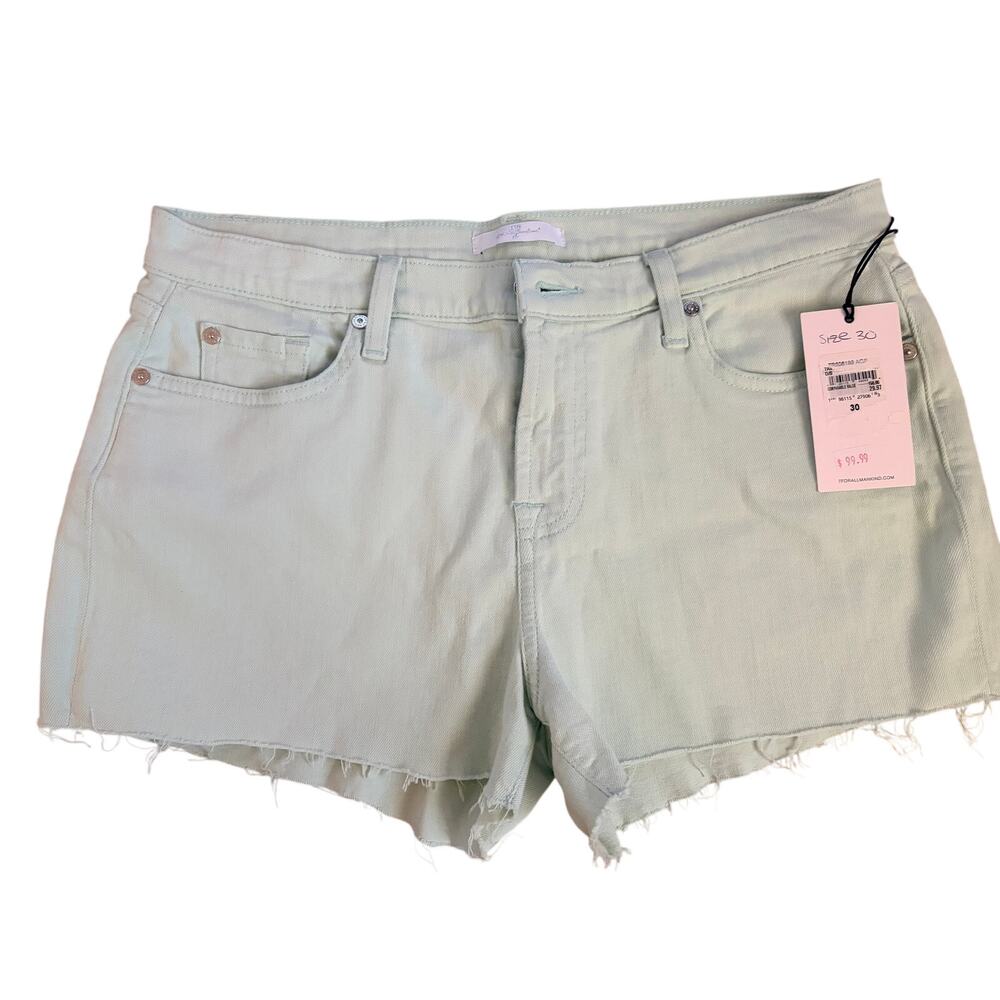 7 For All Mankind Denim Shorts Women Mint Green Cut Off Raw - Size 28 NWT